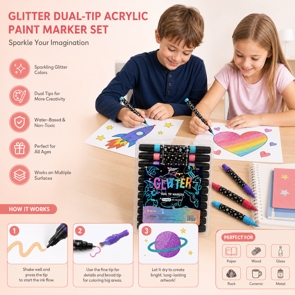 Glitter Dual-Tip Acrylic Paint Marker Set