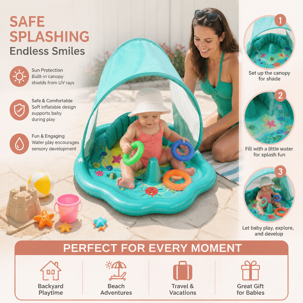 Inflatable Baby Splash Play Mat with Canopy – Water Play & Sun Protection for Toddlers