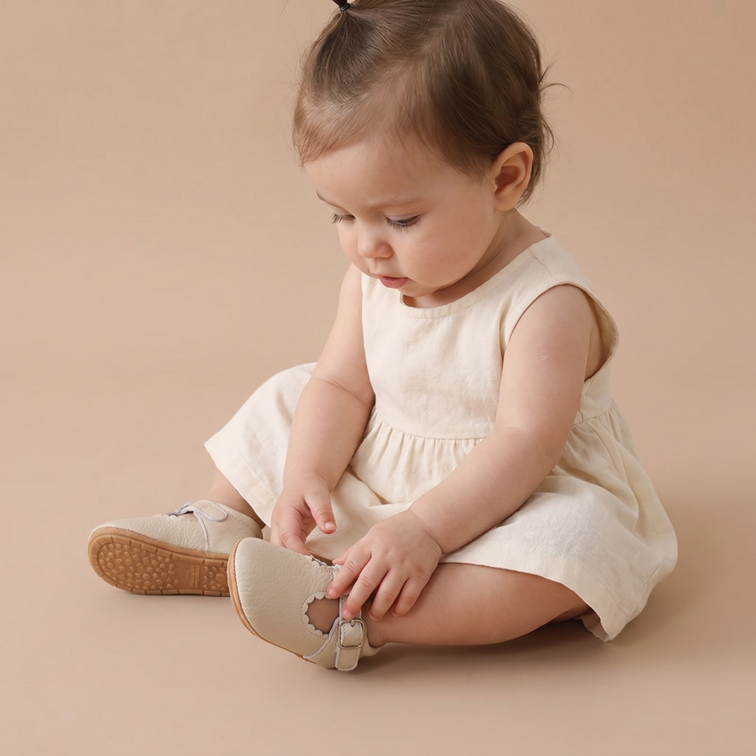 Scallop T-Strap Buckle Shoes