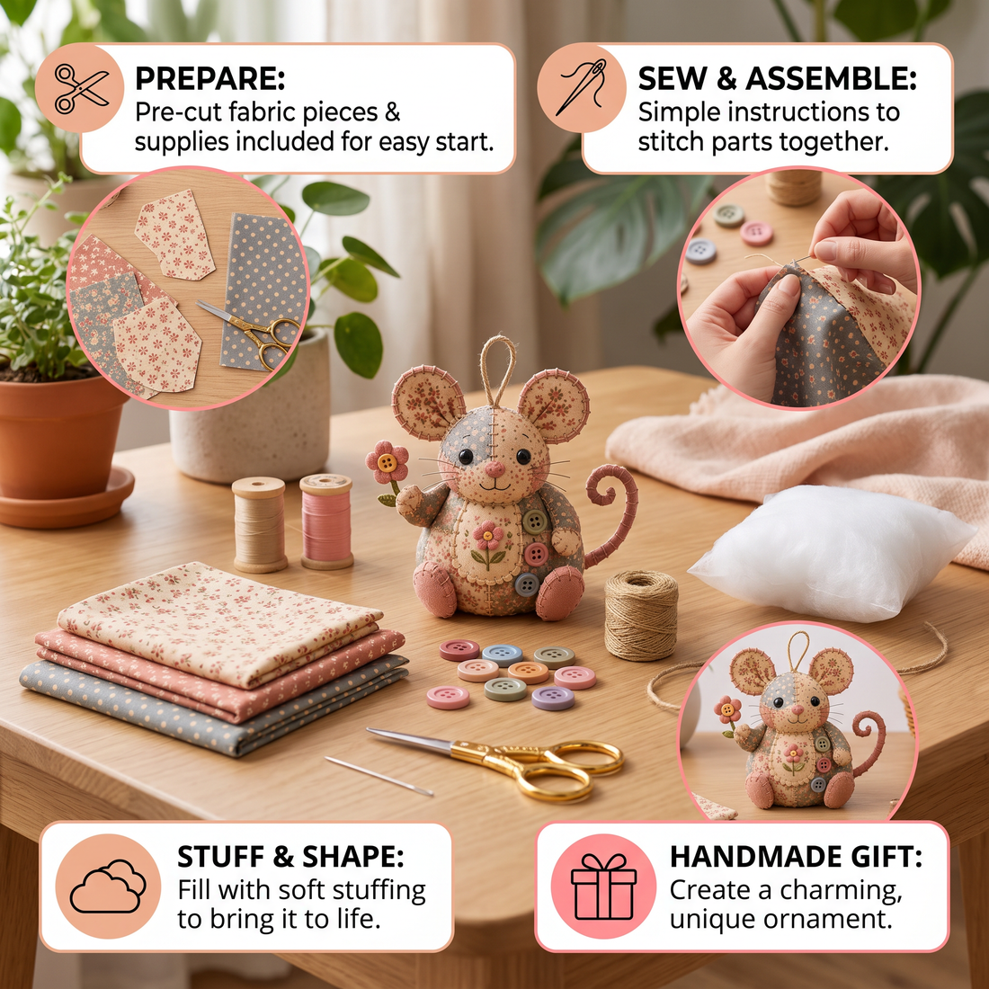DIY Animal Sewing Kit – Handmade Fabric Ornament Craft Set
