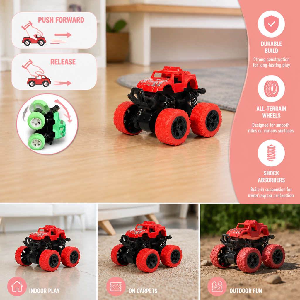 Friction-Powered Monster Truck Stunt Car for Kids