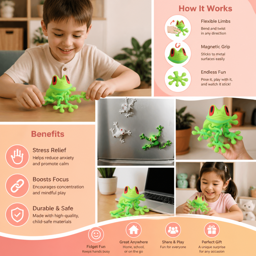 3D Printed Magnetic Flexible Frog Fidget Toy