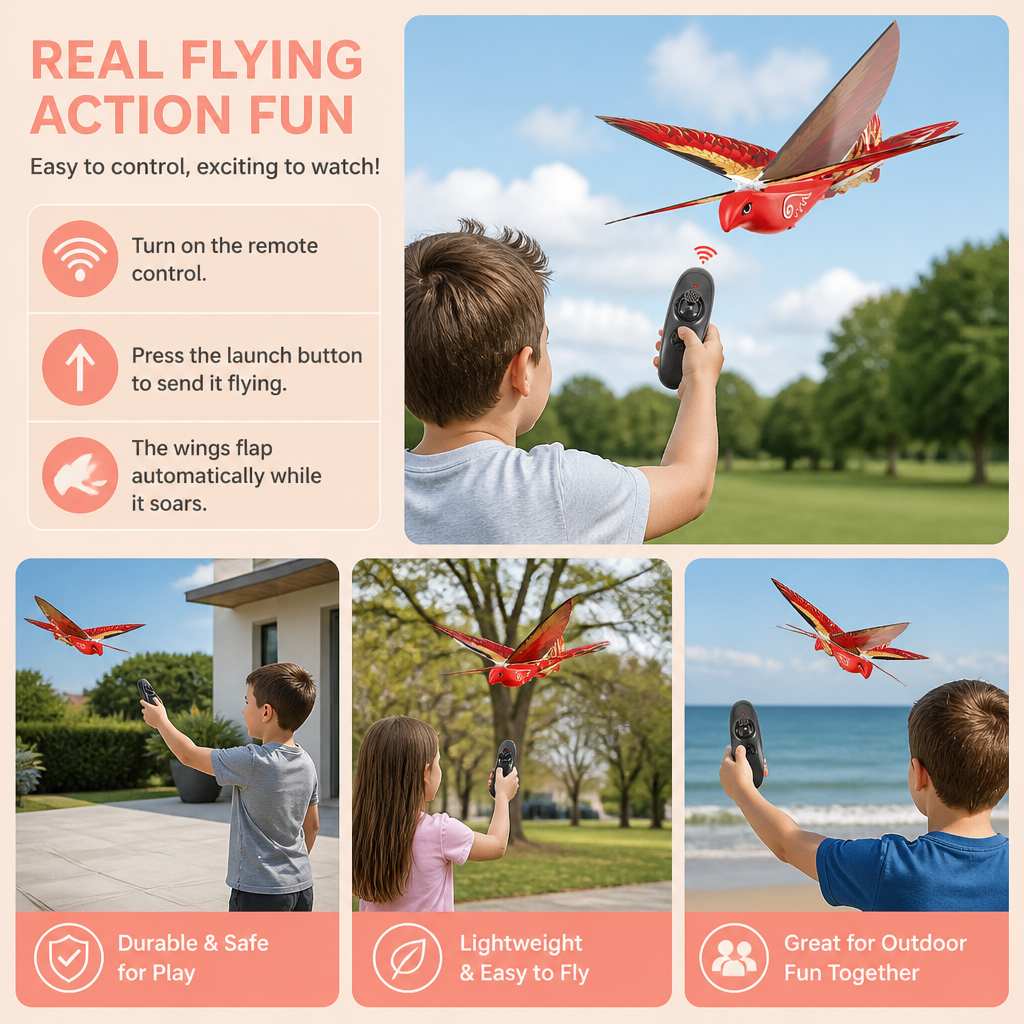 Remote Control Flapping-Wing Flying Bird Toy for Kids