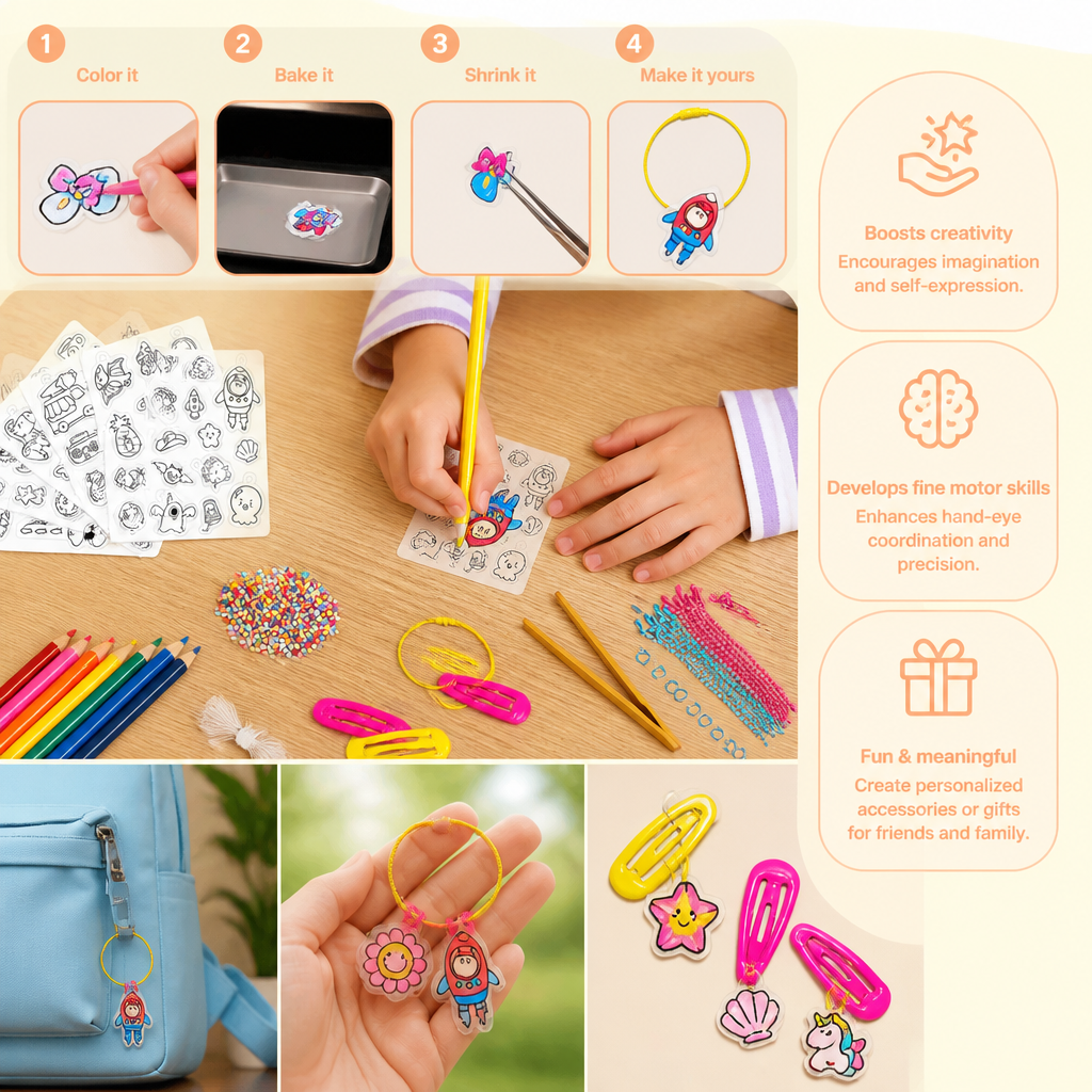 DIY Shrink Art Keychain & Charm Making Kit for Kids
