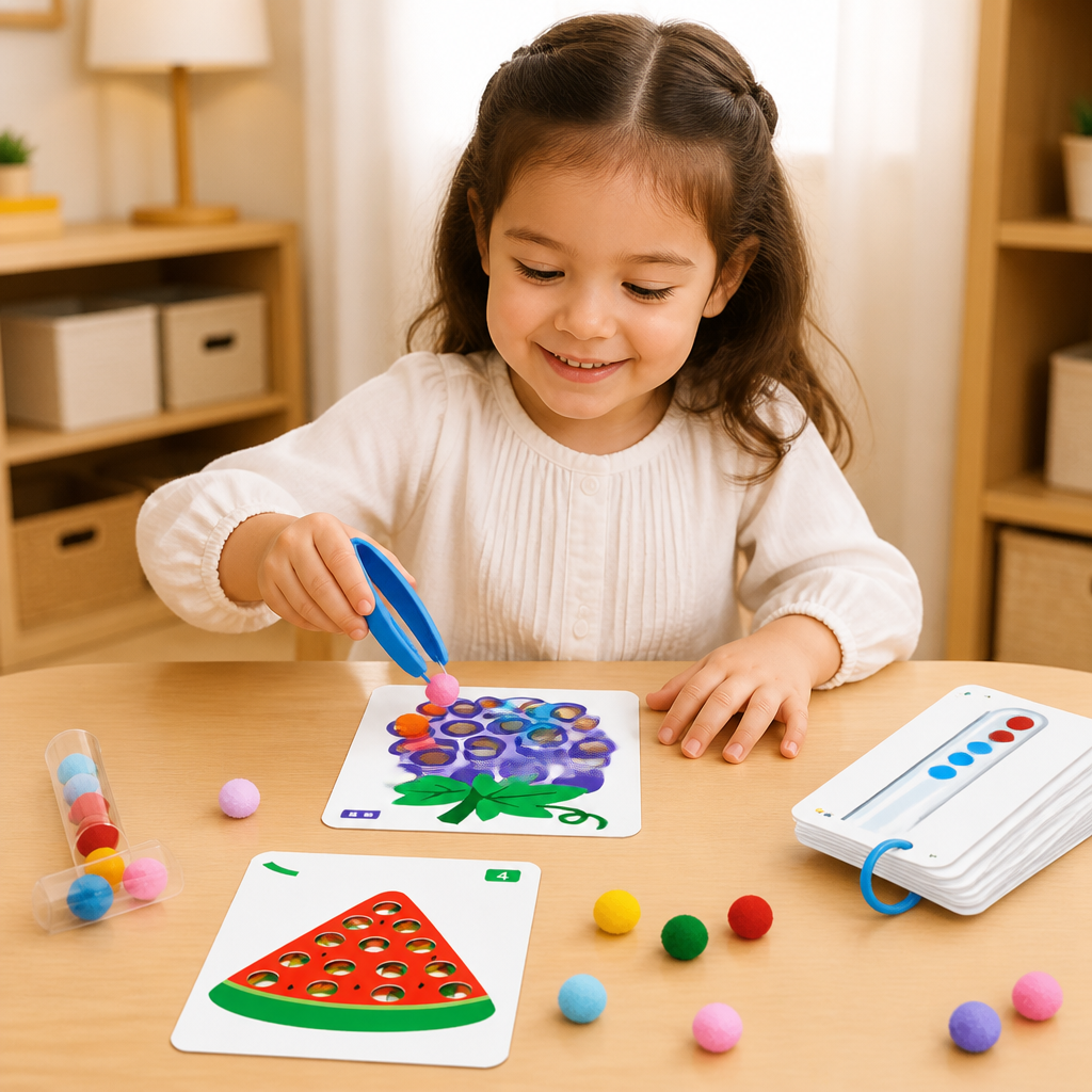 Montessori Pom-Pom Color & Numbers Learning Game for Fine Motor Skills