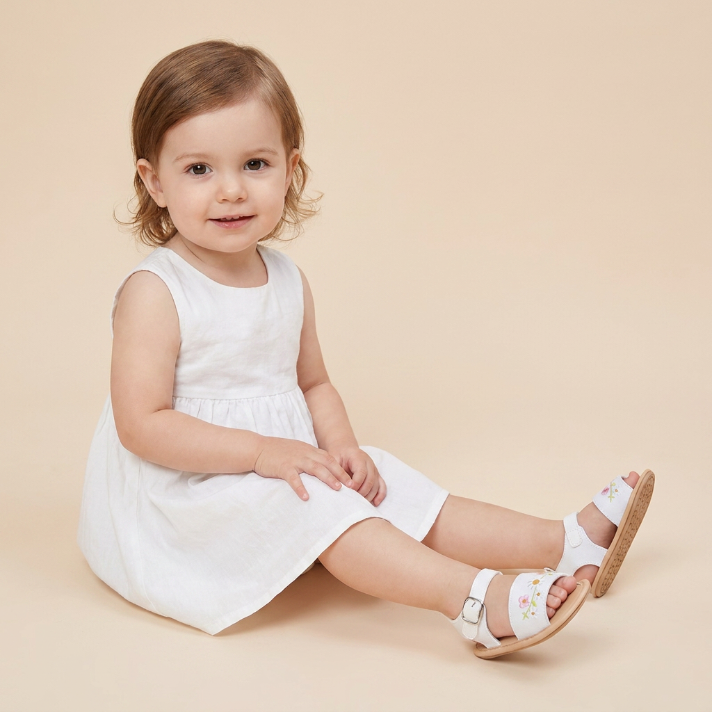 Embroidered Daisy Buckle Sandals