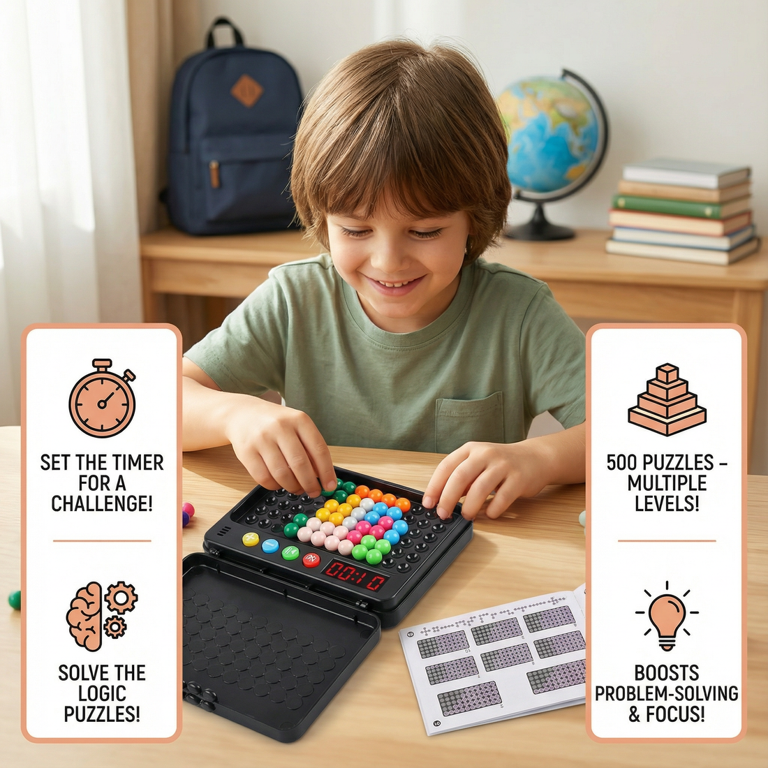 Smart Kids Brain Game – 500 Logic Puzzles with Timer